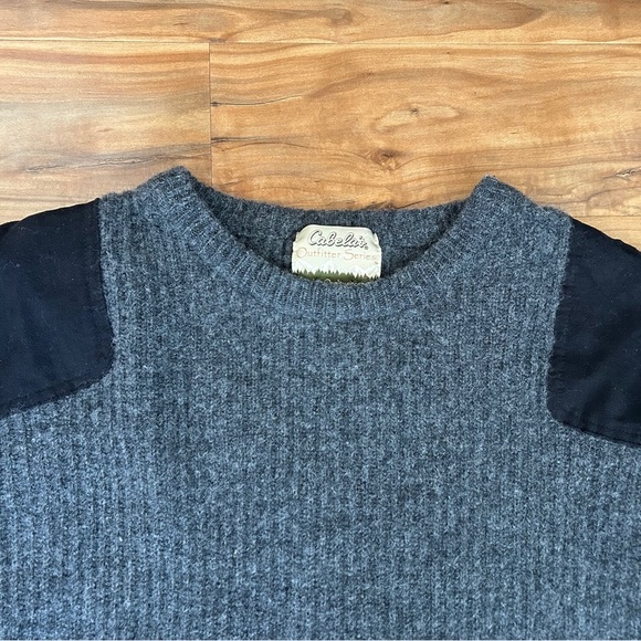 Cabela's Mens XLT Gray Lambswool Knit Pullover Sweater Shoulder Elbow Patch - Picture 7 of 8